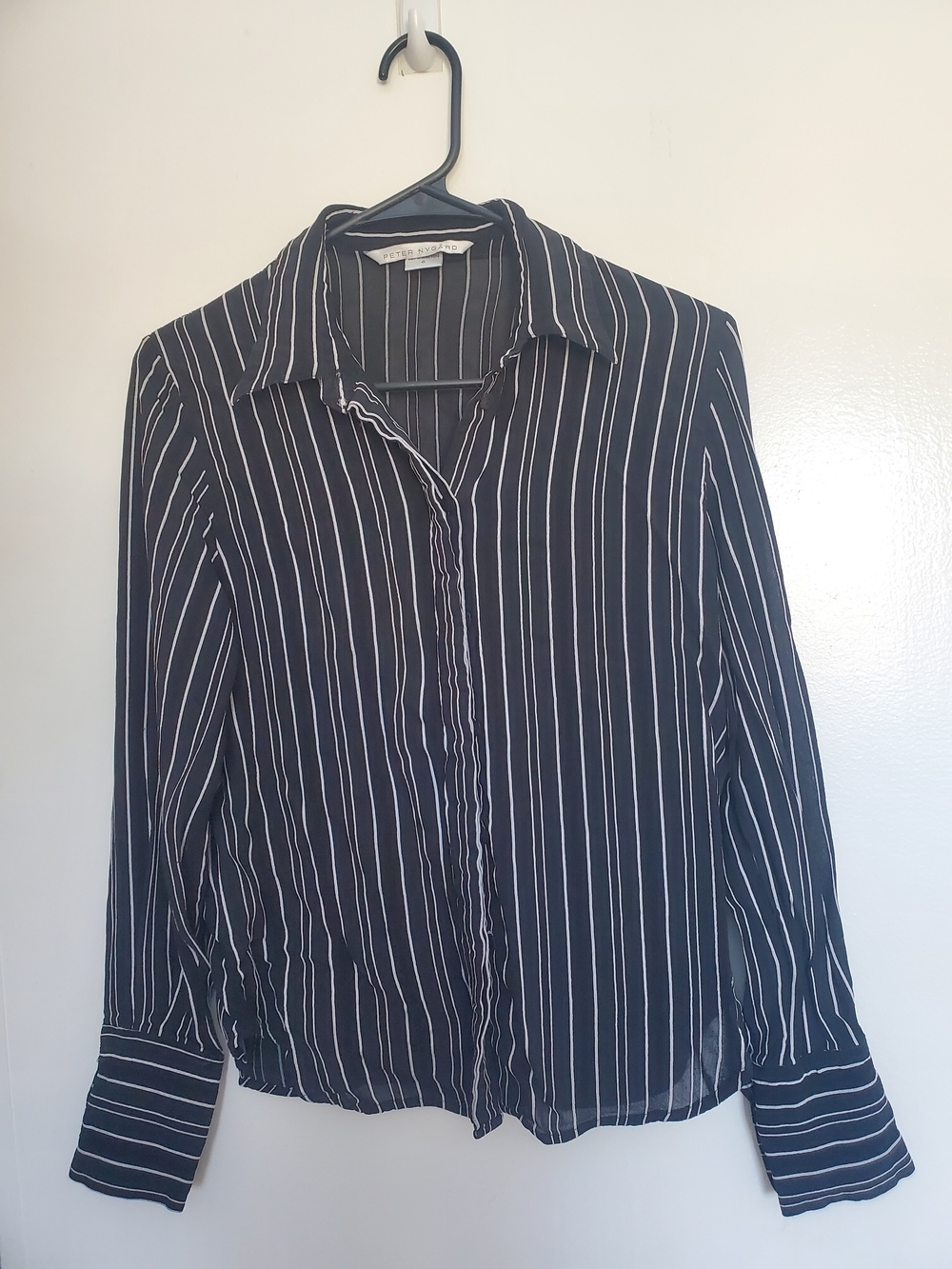 Peter Nygård Black Blouse with White Pinstripes